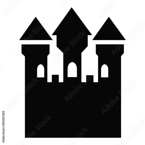 Castle Fortress With Towers Building Solid Icon