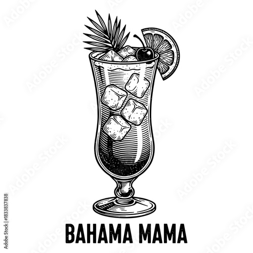 Bahama Mama cocktail with pineapple, cherry, and orange slice