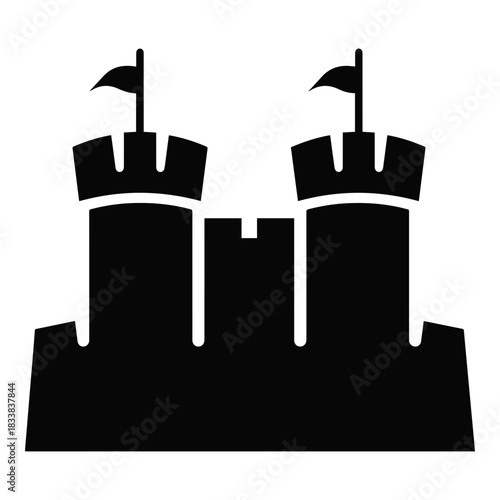 Castle Fortress With Towers Building Solid Icon