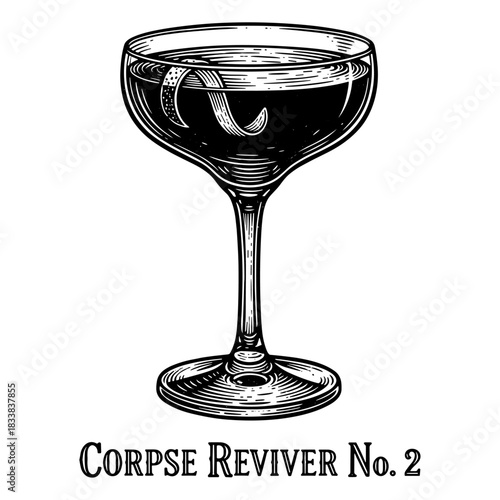 Corpse Reviver No. 2 cocktail in vintage illustration