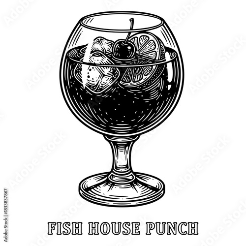 Fish House Punch cocktail with cherry and orange slice