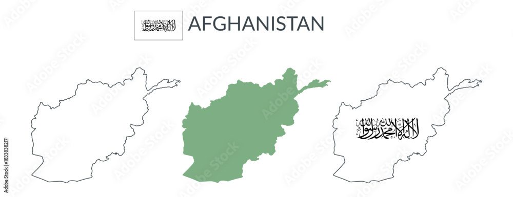 Fototapeta premium Afghanistan geographical borders isolated on white background. Flag of Afghanistan. Vector flat cliparts.
