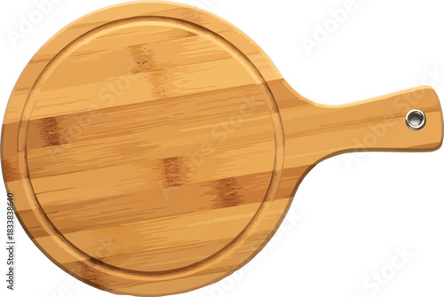 Round bamboo cutting board with handle for pizza and serving