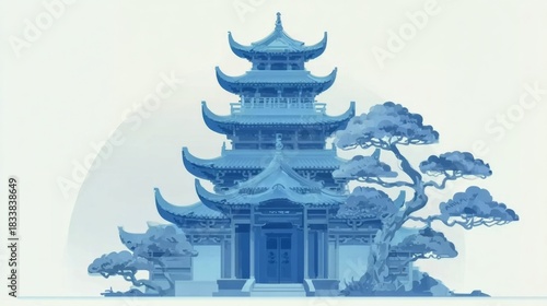 Wallpaper Mural Illustration of Chinese style ancient buildings and pavilions Torontodigital.ca