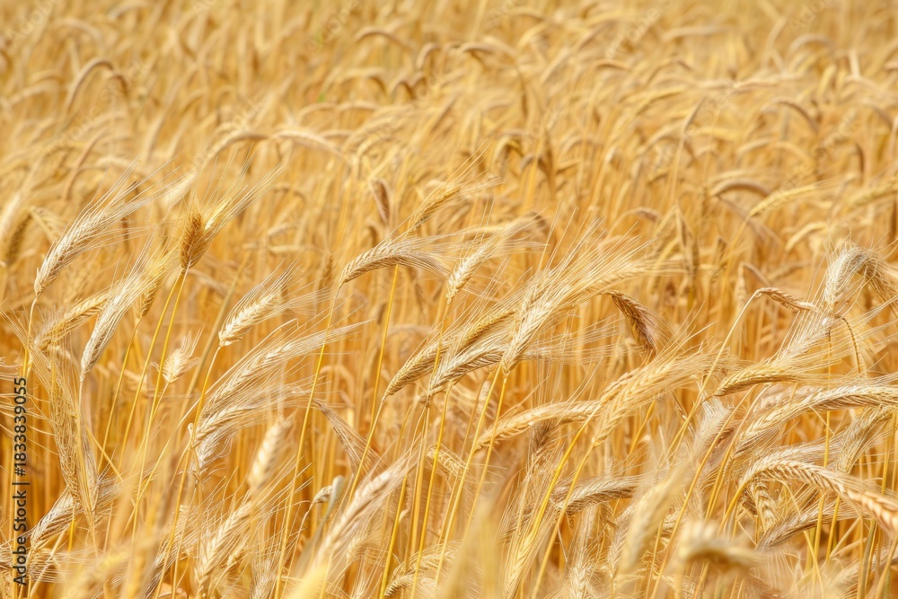 Naklejka premium Ripe wheat stalks create a golden landscape, swaying gently in the summer breeze