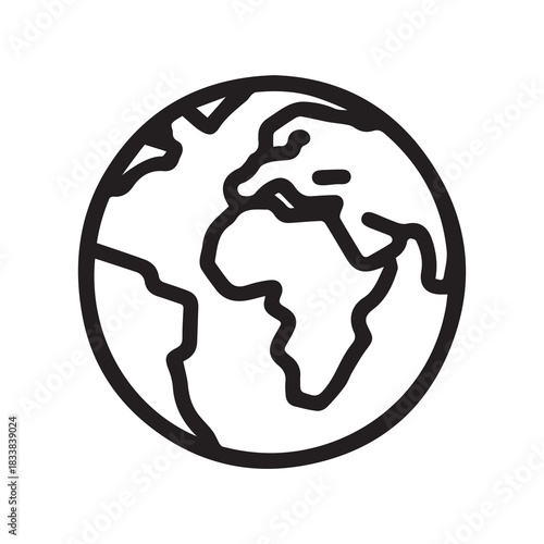 Earth black outline icon location website ball style design.