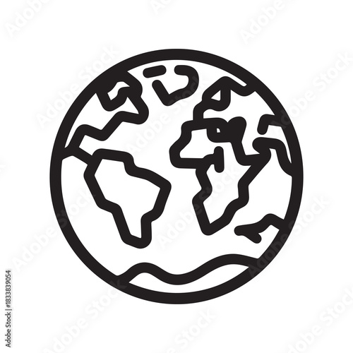 Earth black outline icon location website ball style design.