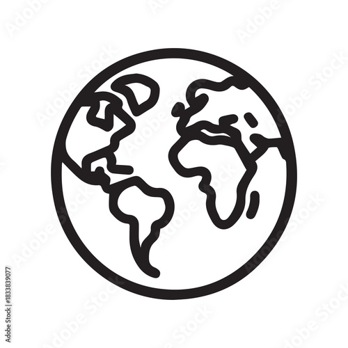 Earth black outline icon location website ball style design.