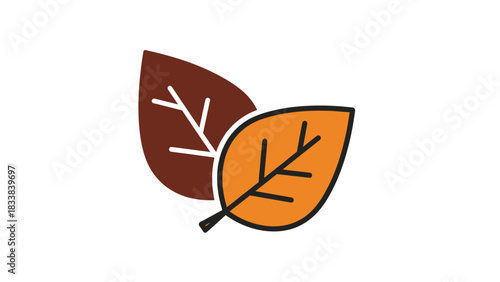 Two stylized autumn leaves, one brown and one orange, overlapping each other.