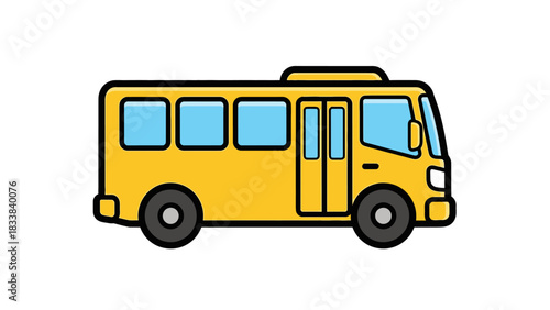 Bright yellow bus illustration on a white background, showcasing urban transport concept
