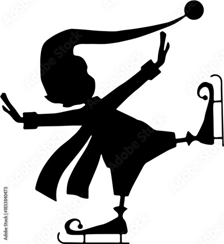 Christmas Elf or Fairy Ice Skating Silhouette - Winter Holiday Graphic