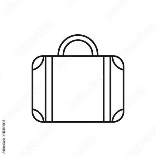 Simple black and white line art illustration of a closed suitcase with a handle