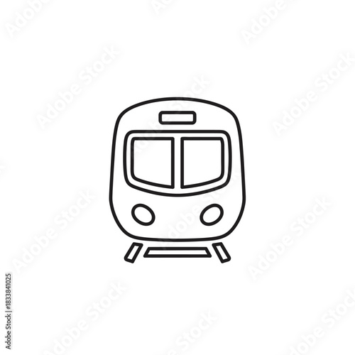 Simple, clean line art illustration of a modern train's front view, symbolizing travel and transportation