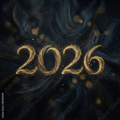 Elegant golden sparkling 2026 numbers on dark festive backdrop