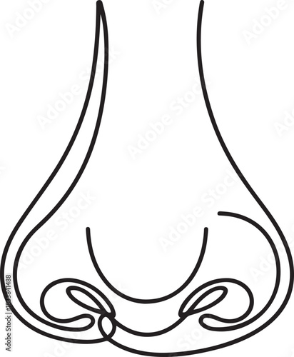 Hand drawn human sense organs vector, Human Nose one line drawing, Parts of the face nose drawn in one continuous line. one line Icon drawing