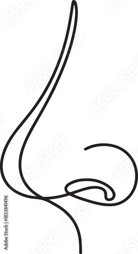 Hand drawn human sense organs vector, Human Nose one line drawing, Parts of the face nose drawn in one continuous line. one line Icon drawing
