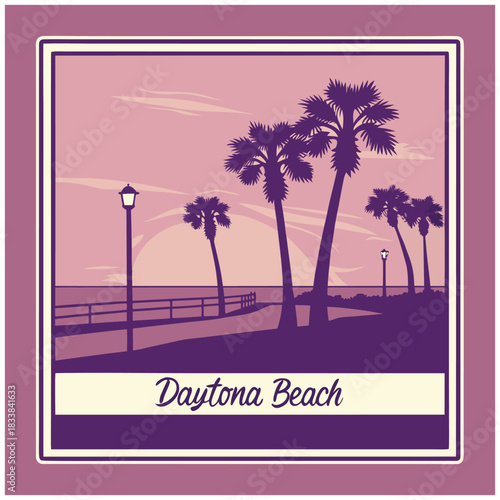 Daytona Beach Sunset Boardwalk – Purple Coastal Poster