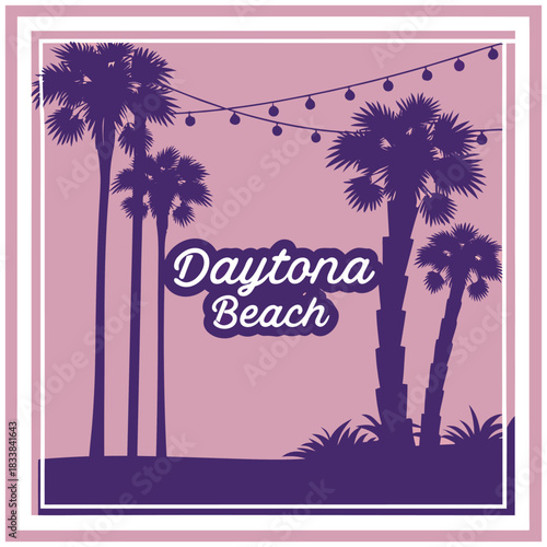 Daytona Beach String Lights and Palms – Tropical Poster Design