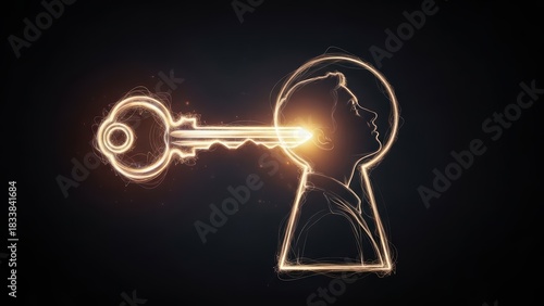 Artistic Depiction of a Glowing Key Fitting into a Keyhole Shape