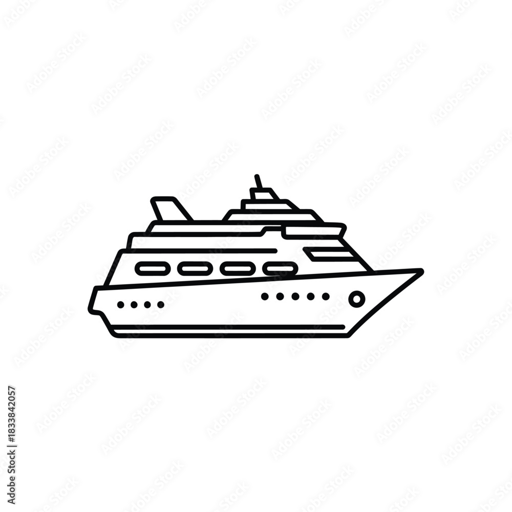 Obraz premium Sleek outline illustration of a luxury yacht or modern cruise ship, representing premium sea travel, idyllic vacations, and elegant maritime adventures on the water