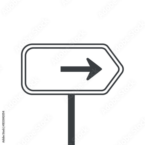 Minimalist vector illustration of a right-pointing arrow sign, representing clear direction, guidance, and navigational information for various applications and wayfinding designs