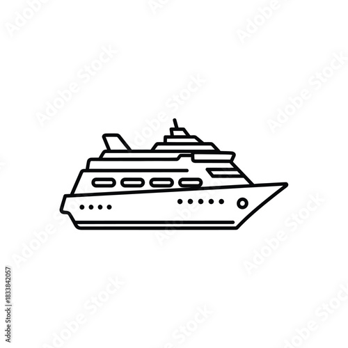 Sleek outline illustration of a luxury yacht or modern cruise ship, representing premium sea travel, idyllic vacations, and elegant maritime adventures on the water