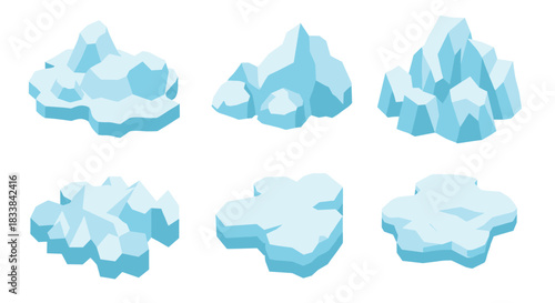 Isometric iceberg set with various geometric shapes