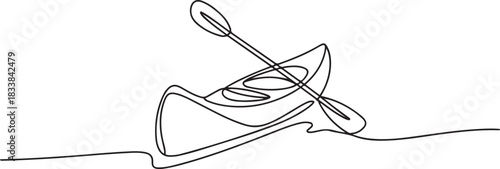 Single continuous line drawing canoe trails and rafting club with kayaking equipment, boat icon continuous one line drawing. one line Icon drawing