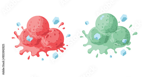 Refreshing ice cream splash with fruit and mint flavors plus ice cubes