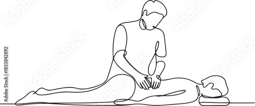 One continuous single drawing line art flat doodle osteopath, back, doctor, person, adult, physical therapist, physical therapy, massaging, recovery. one line Icon drawing