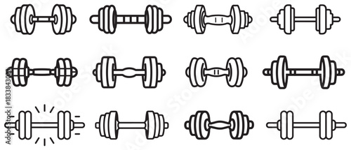 Dumbbell gym outline icon training strong healthy design.