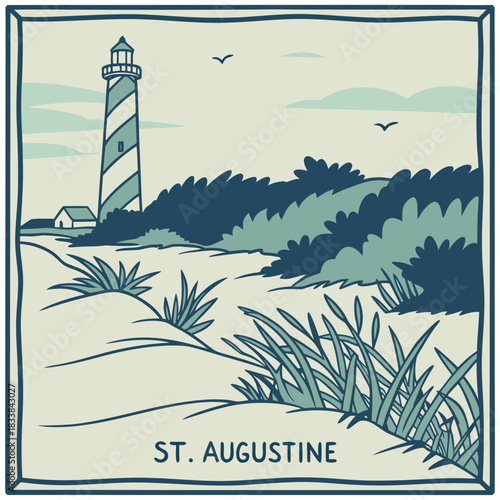 St. Augustine Lighthouse and Shrubs – Coastal Nature Poster