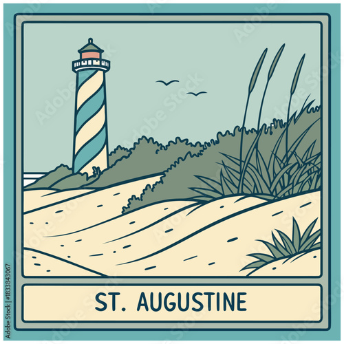 St. Augustine Lighthouse on Hill – Illustrated Coastal Emblem