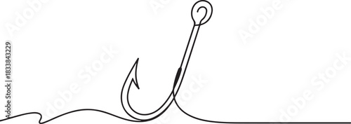 Fishing hook line continuous drawing vector. One line Hook vector background. fisherman's equipment icon. one line Icon drawing