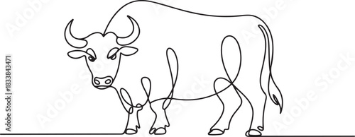 Continuous single line sketch drawing of angry bull cow buffalo wild mammal animal wildlife editable stroke vector illustration. one line Icon drawing
