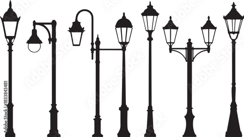 Elegant street lamp silhouettes a collection of vintage and modern designs
