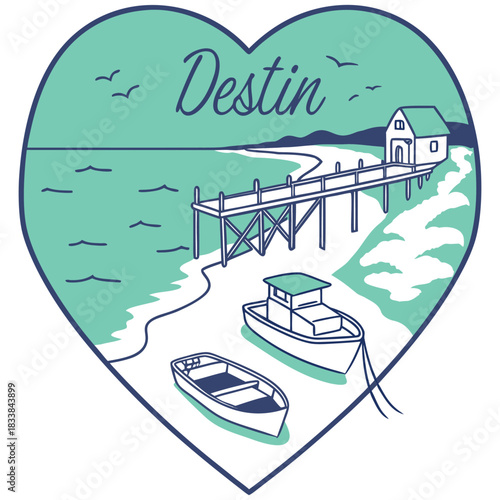 Destin Pier and Hills – Heart-Shaped Tranquil Beach Poster