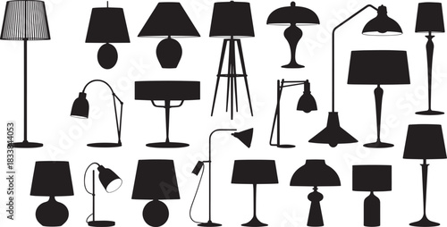 Collection of black lamp silhouettes for interior design and decoration