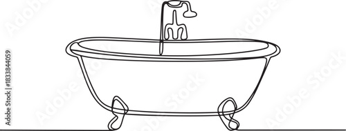 Continuous single line sketch drawing of bathtub clawfoot bath tub luxury bathroom furniture one line vector illustration. one line Icon drawing