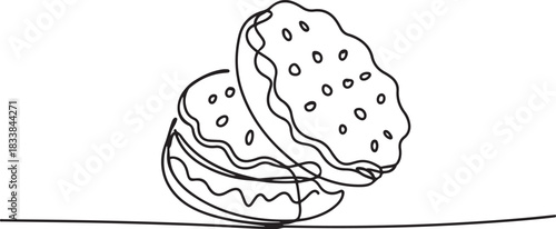 one line art Biscuit vector illustration. line art, one continuous line, simple, hand drawn and sketch style. for icons, symbols, signs or logos. one line Icon drawing