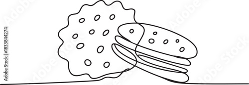 one line art Biscuit vector illustration. line art, one continuous line, simple, hand drawn and sketch style. for icons, symbols, signs or logos. one line Icon drawing