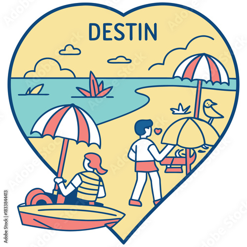 Destin Romantic Beach Scene – Heart-Shaped Leisure Poster