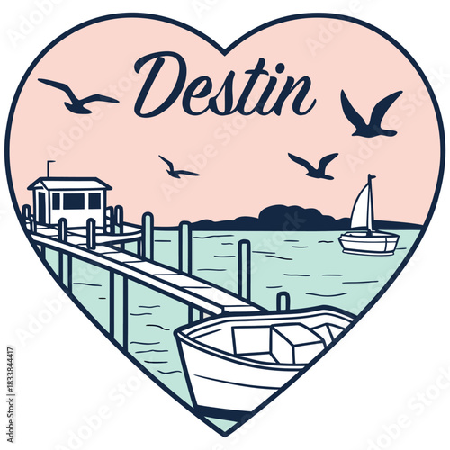 Destin Dock and Boats – Heart-Shaped Sunset Poster