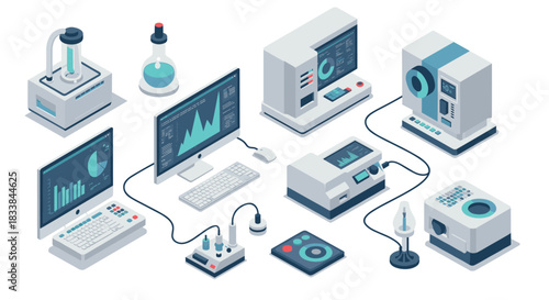 Isometric laboratory equipment and technology in modern scientific research scene