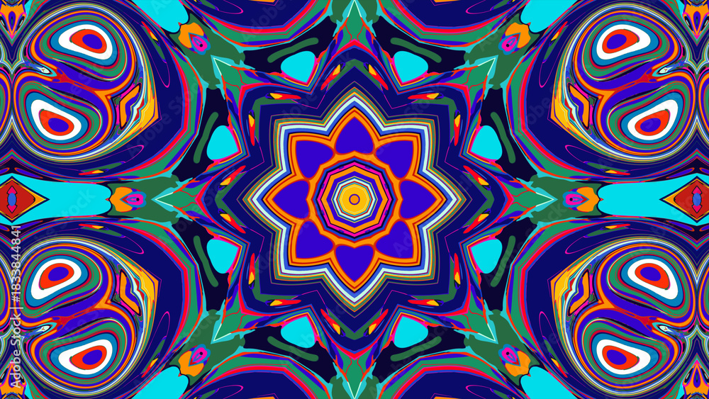 Fototapeta premium Psychedelic Spiral Kaleidoscope, Vibrant Symmetrical Pattern