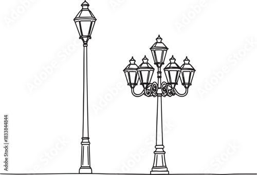Vector illustration of two vintage street lamps on white background