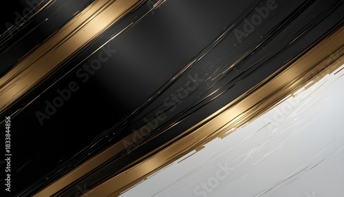 Abstract black and gold gradient background with sleek metallic texture, soft diagonal lines, modern tech design