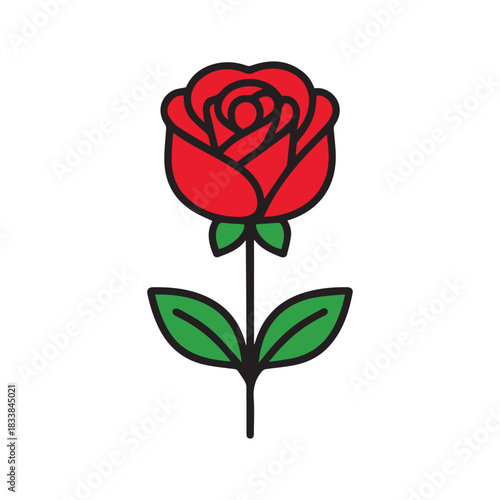 Rose flower red color natural style green leaf celebration design.