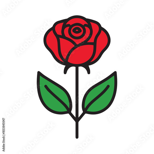 Rose flower red color natural style green leaf celebration design.