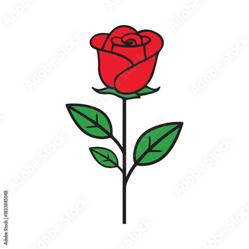Rose flower red color natural style green leaf celebration design.